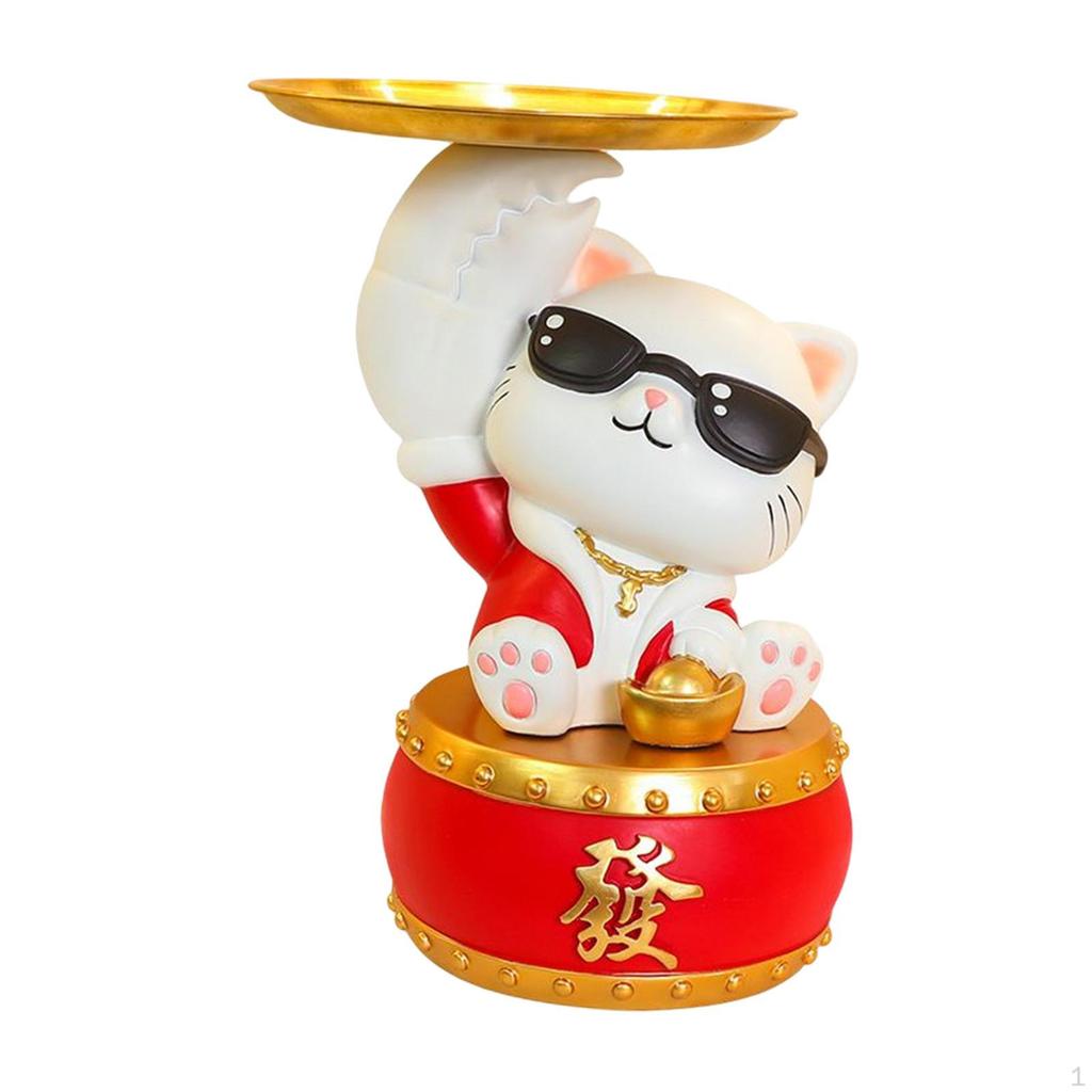 Chinese Style Cat Figurine Key Holder Claws Hand Resin Biscuit Candy Bowl Vanity Tray Bunny Statue