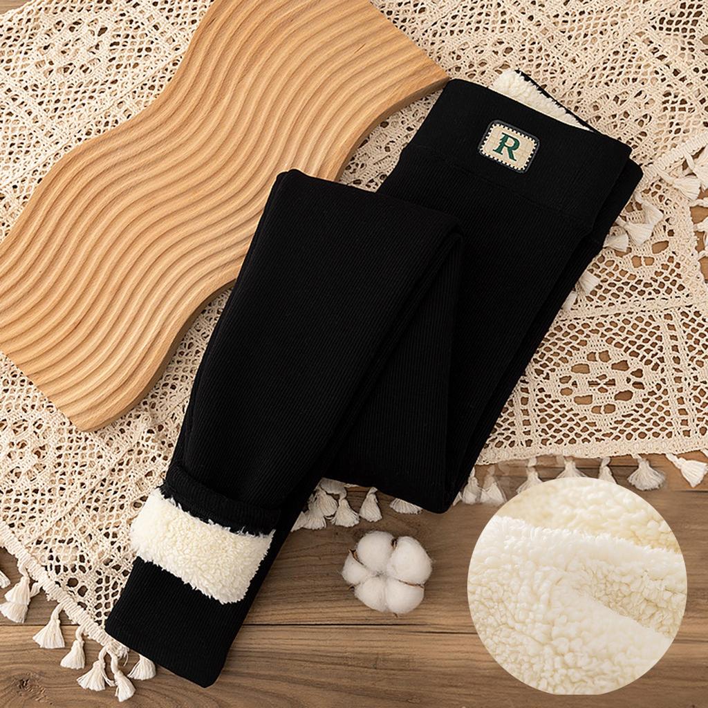 Women's High Waist Casual Pants Color Fleece Thermal Leggings Winter Long Fleece Trousers Plush Running