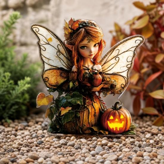 Halloween Fairy Garden Stake, 2D Acrylic Pumpkin House Sign Decoration, Holiday Party Fairy Garden Accessories for Outdoor Yard Lawn Pathway