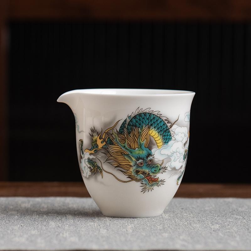 Ceramic Tea Dispenser Fair Cup Tea Pouring Device Tea Sea Suet Jade White Porcelain Fair Cup Solid Wood Side Handle Large Fair Cup