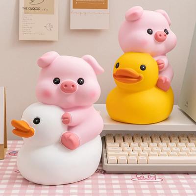 Durable Vinyl Pig Vinyl Piggy Bank Pig Duck Riding Animal Pig Money Jar Good Luck Thickened Coin Saving Box New Year Gift