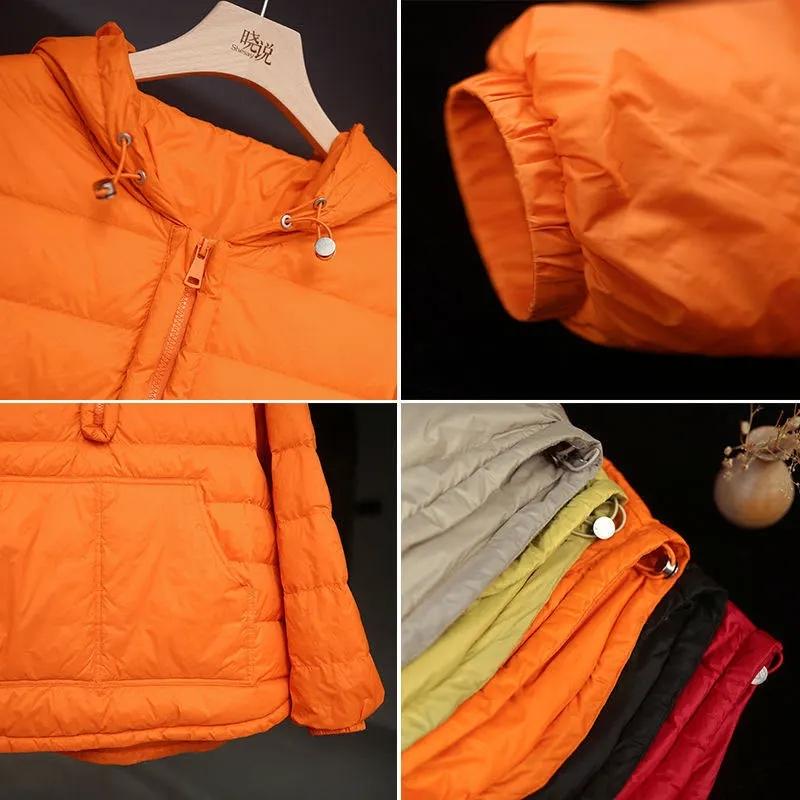 Herbst Damen Baumwollgepolsterte Kapuzenjacke mit Taschen Einfarbig Locker Leicht Kapuze Winterjacken für Damen Lässige Oberbekleidung