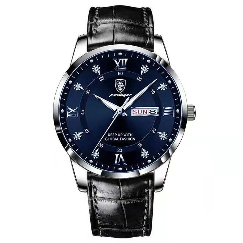 POEDAGAR Casual High Quality Men Watch Waterproof Luminous Leather Original Wristwatch Quartz Business Watches for Men Reloj