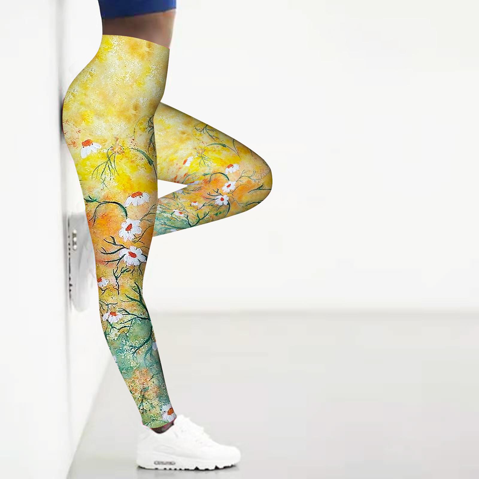 

Жіночі білі легінси для йоги з принтом кульбаби. Спортивні спортивні штани для фітнесу 8XL жовтий