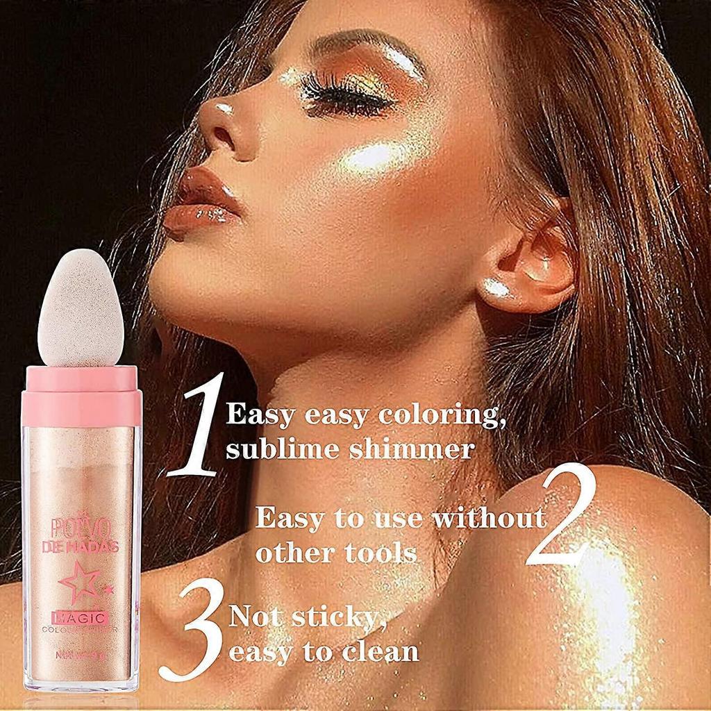 Body Glitter Powder, Highlighter Makeup Powder, Shimmer Sparkle Powder Makeup Highlighter less