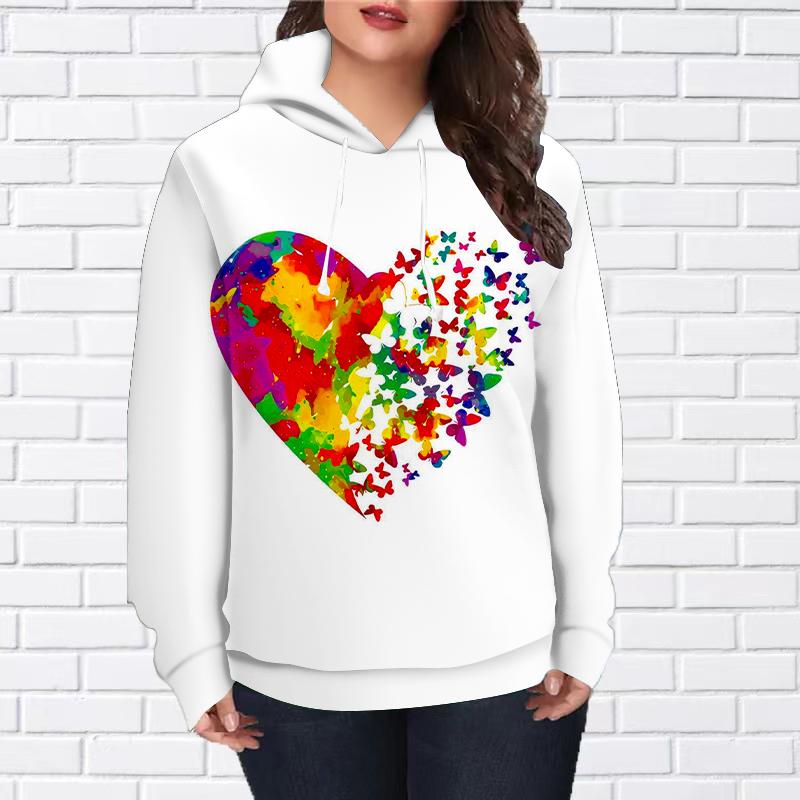 Womens Fashion Red Love Butterfly Print Loose Hoodie Tops Blouse Sweatshirt Casual Long Sleeve Pullover Tops