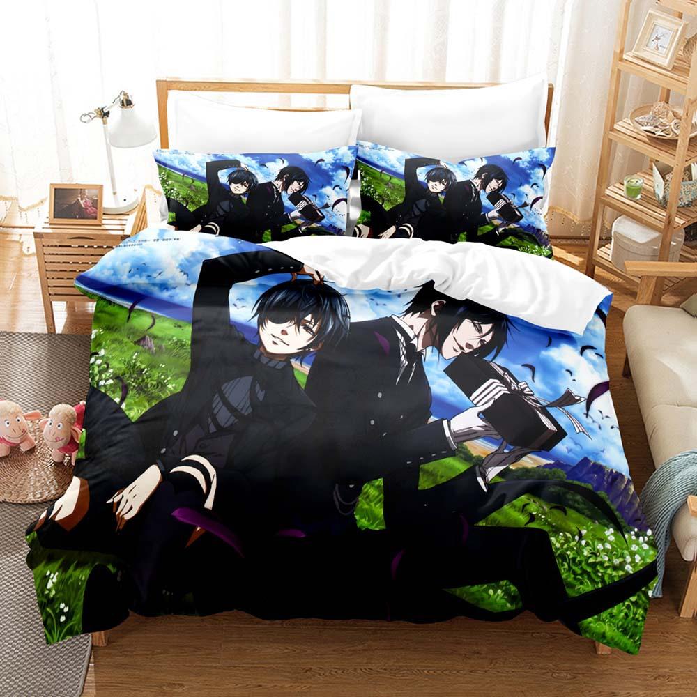 Anime Black Butler Bedding Set, Movie 3d Duvet Cover with Pillowcase 75x50cm,Single Double Bed Duvet Cover 2/3pcs Gift for Boys 135x200cm