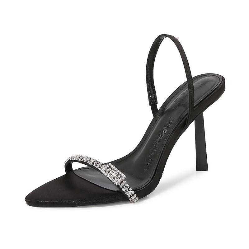 

2025 Summer Luxury Rhinestones Narrow band Women Gladiator Sandals Fashion Stiletto High heels Concise Slingback Sandalias Shoes 35
