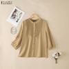 ZANZEA Blusa informal de mujer con cuello redondo, color liso, manga 3/4