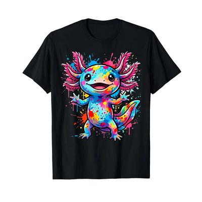 Cute Axolotl Colorful Kawaii T Shirt Vintage Comfortable Stretched Homme Casual Streetwear Slightly Stylish Breathable
