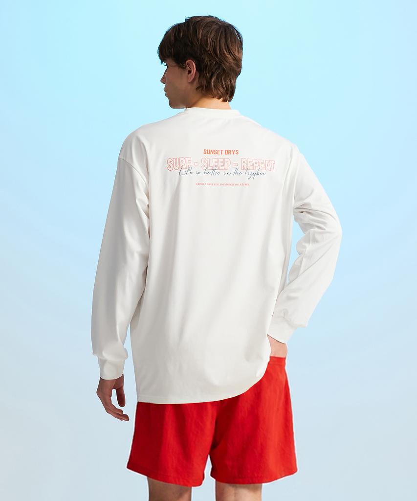 Leijibi [Set] Dry-Cooling Oversized Long Sleeve Rash Guard + Swimsuit Shorts Set W White 2