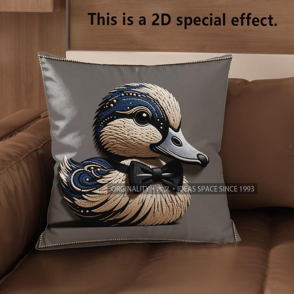 2D Adorable Duck Bow-Tie Pattern Pillow Covers Pattern Cushion Cover Suitable For Sofa Bedroom Car Pillow Cover