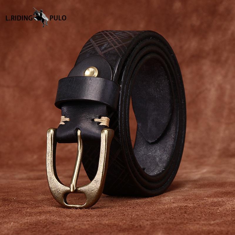 Personalized Diamond Embossed Leather Belt for Men, Genuine Top Layer Cowhide Retro Casual Belt