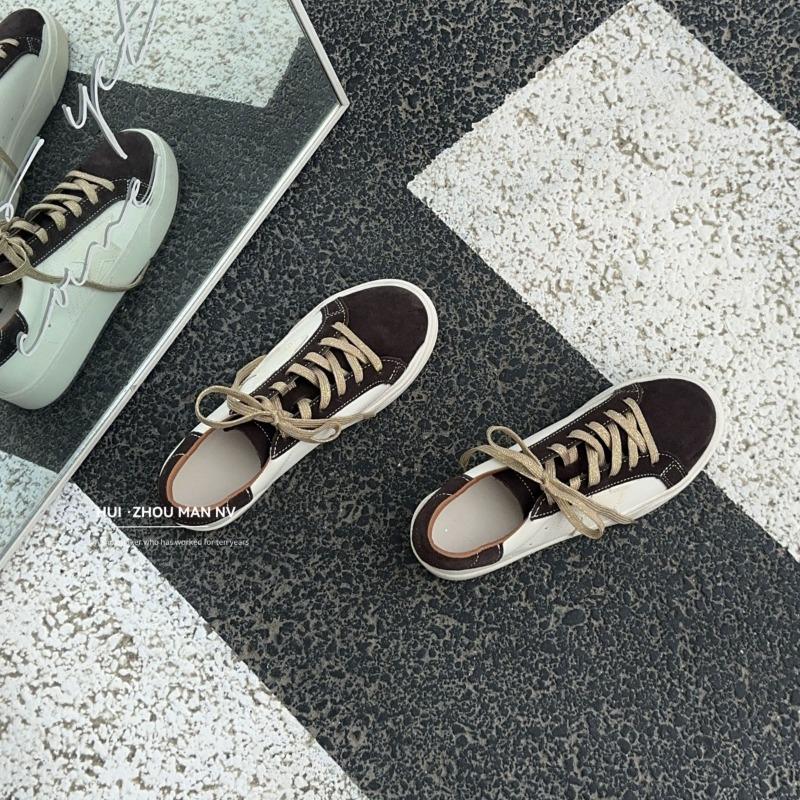 

Leather retro women s new round head lace-up casual sports shoes versatile inner heightening board shoes 40