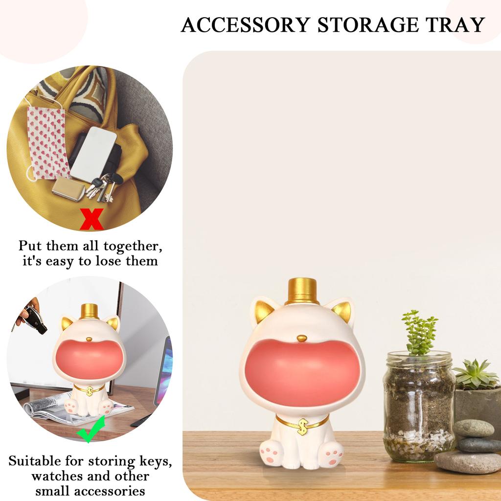 Resin Lucky Cat Statue Entrance Key Storage Ornament for Office Study Desk Decor
