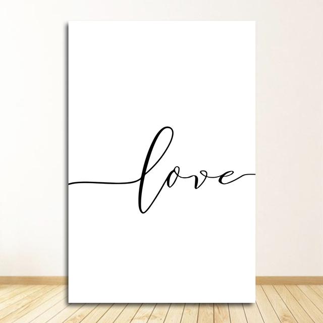 Home Picture Wall Decoration Black and White Dandelion Feathers and Print Letter Love Wall Art Canvas Painting