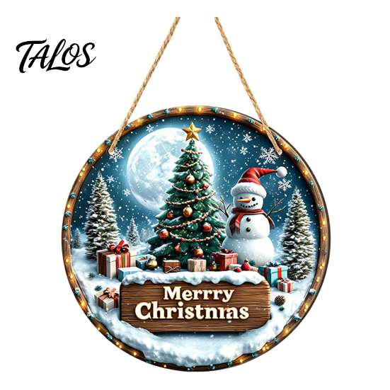 Rustic Christmas Wall Decor Wooden Round Hanging Sign, Santa Claus Highland Cow Winter Theme Farmhouse Holiday Art Door Decor, Welcome Ornament