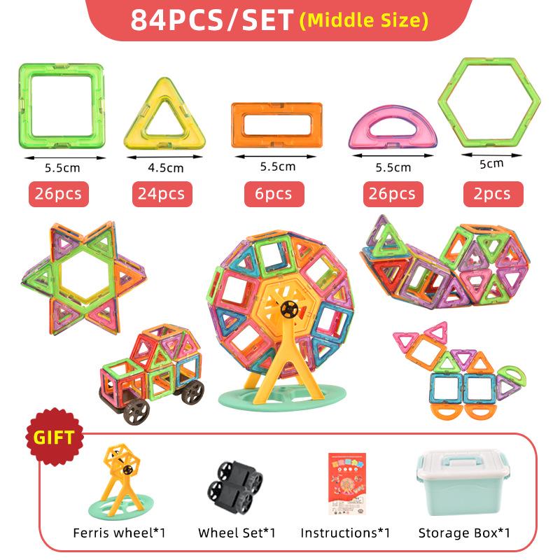 Medium Magnetic Tile Set: Large Particle Building Blocks for Children's Cognitive Education