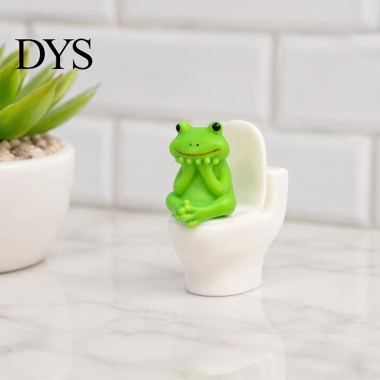 Playful Room Accents Miniature Animal on Toilet Figurine, Mini Small Frog /Duck/ Pig Statue, Funny Figurine for Fairy Gardens Bathroom Decor,