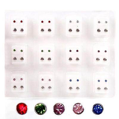 Pro pistoli na piercing Módní jemné šperky Náušnice pro ženy Vícebarevné Stylové Jednoduché Piercingové náušnice 12 párů/sada Zirkonový krystal Doplňky