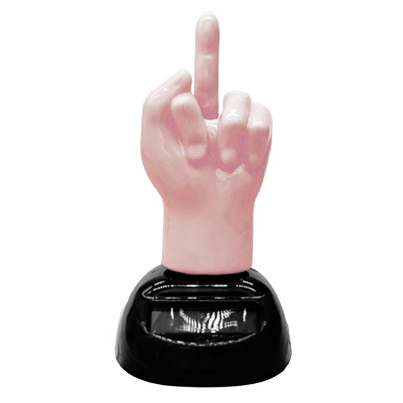 Funny Finger Car Ornament Solar Middle Finger Shakings Decorations Car Dashboards Ornament Gift Auto Interior розовый