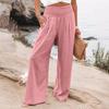 Women Pants Pleated Elastic High Waist Wide Leg Trousers with Pockets Pure Color Loose Fit Spring Casual Long Pants