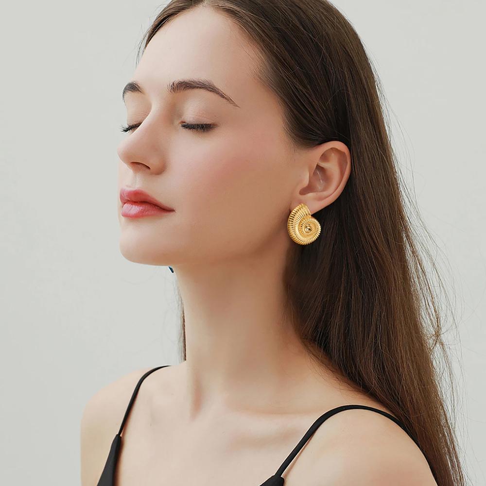 Teamer Conch Stainless Steel Stud Earrings For Women Girls Minimalist Earrings Geometric Zircon No Rust Trendy Birthday Gift