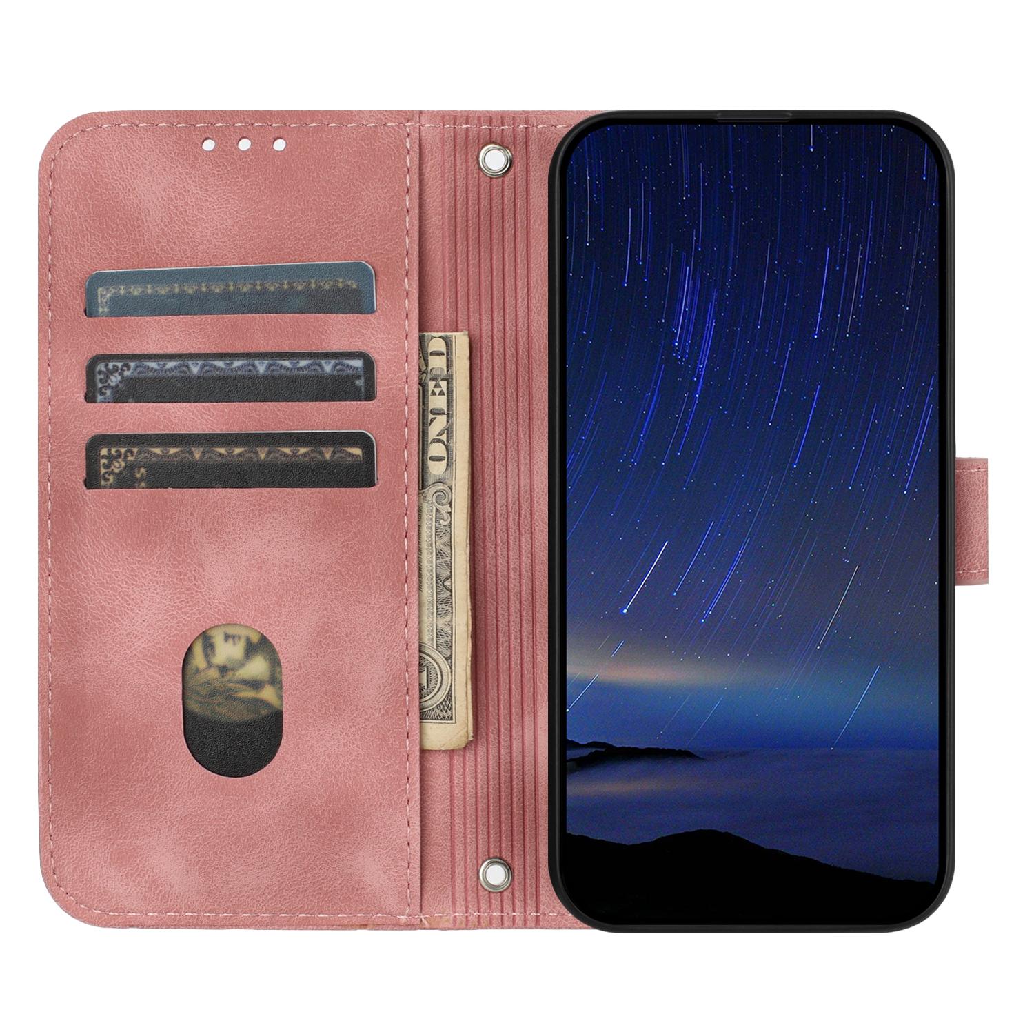 

For iPhone 16e Case Imprinted Line Leather Phone Cover with Handy Strap Blue