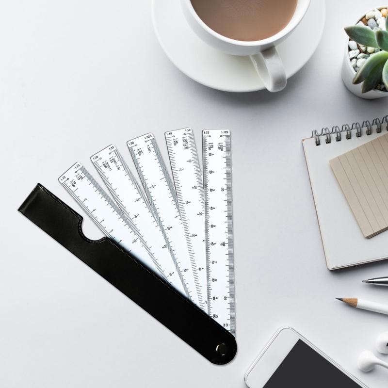 Przenośny wentylator do rysowania Plastikowy - Architekt Inżynieria Metryczna Linijka Skalowana z 5 Łopatkami Wielofunkcyjny Miernik Trwały