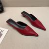 2025 Spring New Temperament Thin Pointed Cat with Bag Head Cool Slippers Women Wear Soft Leather Thin Heel Muller Half Slippers