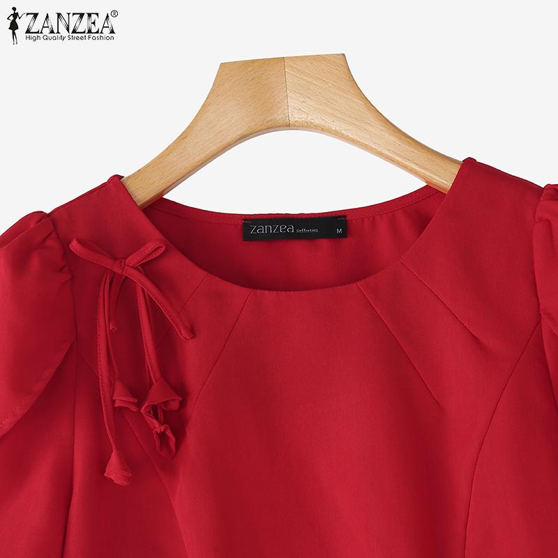 ZANZEA Dámská letní ležérní halenka s kulatým výstřihem a krátkým rukávem