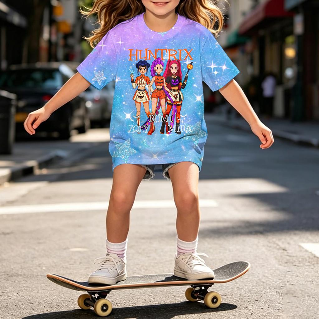Girls Halloween Short Sleeve T-Shirt for Kids, Print, Loose Fit Casual Cotton Tee, Comfortable Top for Daily Wear
