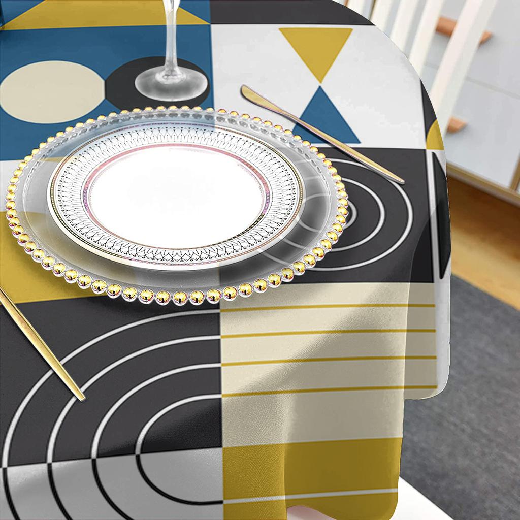 Linienfarbblock Retro Runde Tischdecke Wasserdichte Tischabdeckung für Hochzeitsfeierdekoration Esstischabdeckung