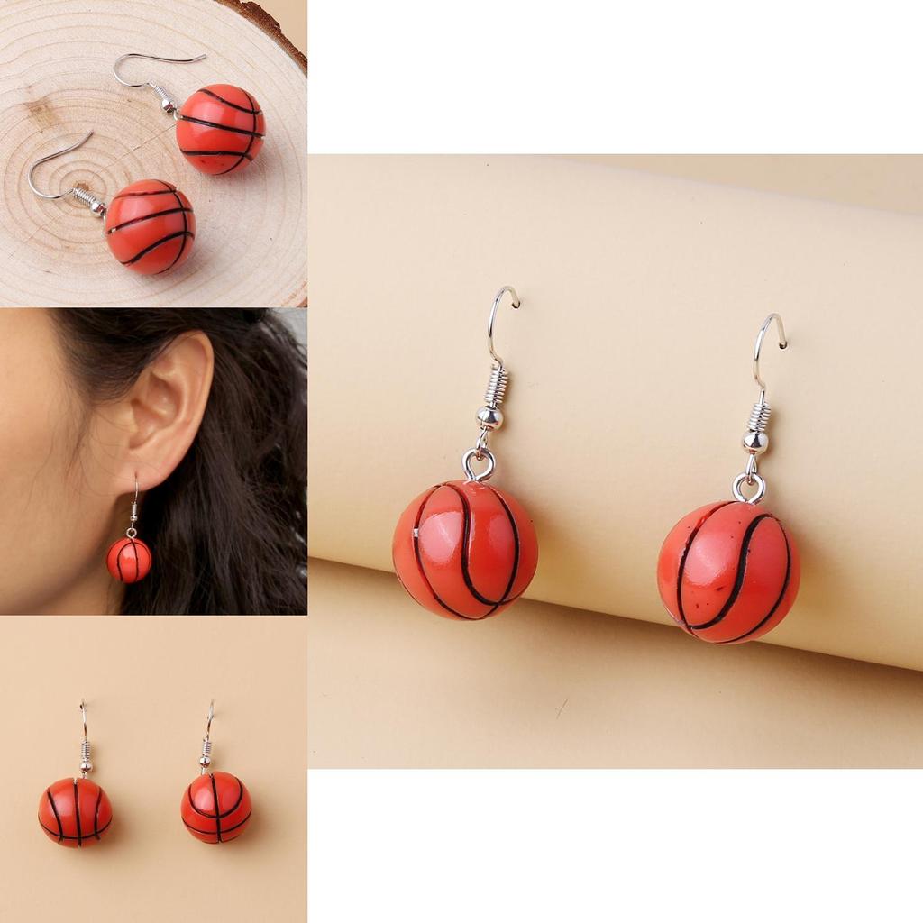 Stylish Resin Geometric Earrings With Basketball Theme For Holiday And Event Gifts