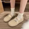 Fur Flats Women Loafers Shoes Bead Crystal Designer Casual Shoes 2025 Trend Short Plush Winter Cotton Boots Warm Botas De Mujer