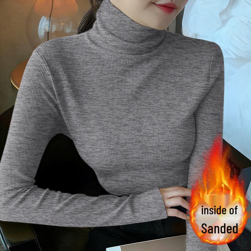 A/W 2026 Women's Slim Long-sleeve High Neck Plush T-shirt