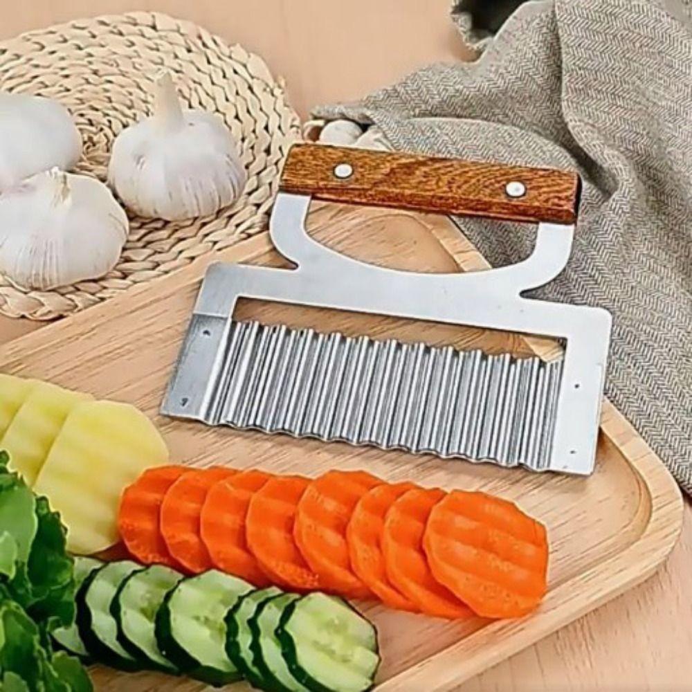 

Stainless Steel Potato Chip Slicer Wood Handle Potato Cutter Potato Chopper Vegetable