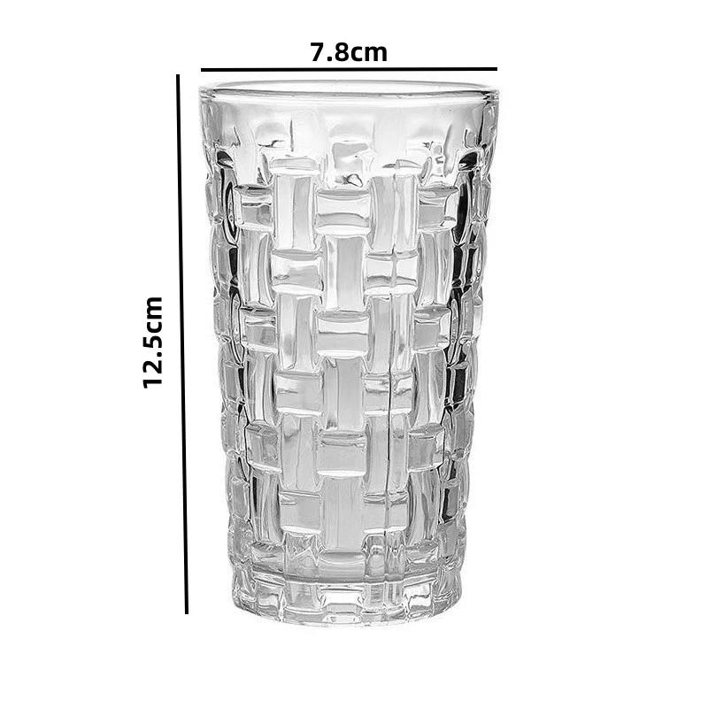 290/320ml Rattan Woven Net Red Glass Cup Household Embossed Transparent Water Cup Juice Coffee Cold Drinking Cup Iced Coffee Mug