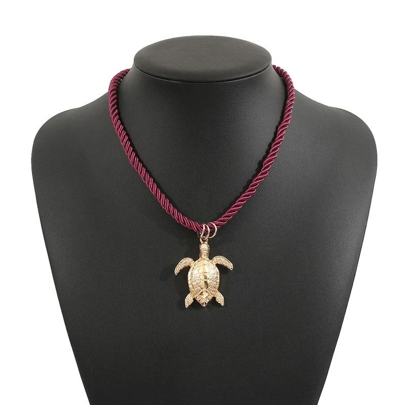 Conch Turtle Shell Fish Necklace Ocean Style Hand-Woven Pendant Necklace Summer Couple Colorful Rope Exquisite Trend Accessories