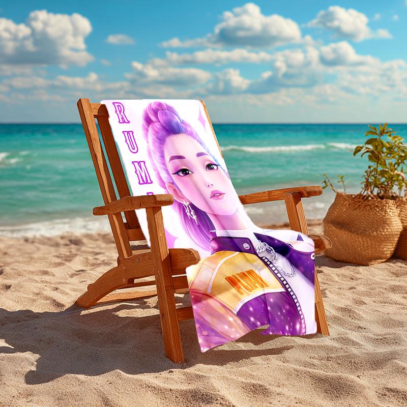 Kpop Demon Hunters Rumi Soft Beach Towel Outdoor Vacation Beach Towel Outdoor Absorbent Bath Towel Blanket Beach Towel Portable For Travel Outdoor Cam