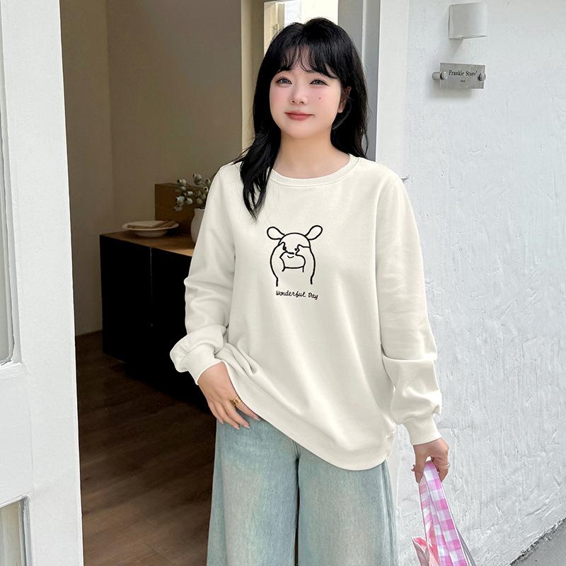 Large Size Women's Embroidered Bear Sweater Women's Spring New Loose and Thin Long-sleeved Top 132002