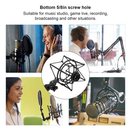 Metal Microphone Shock Mount Clip, Anti-Vibration Spider Microphone Shock Mount with Adjustable Locking Knob for Music Studio, Gaming, Live Recording,