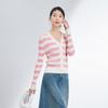 JOY SPEAKER Women's V-Neck Striped Long Sleeve Knit Sweater