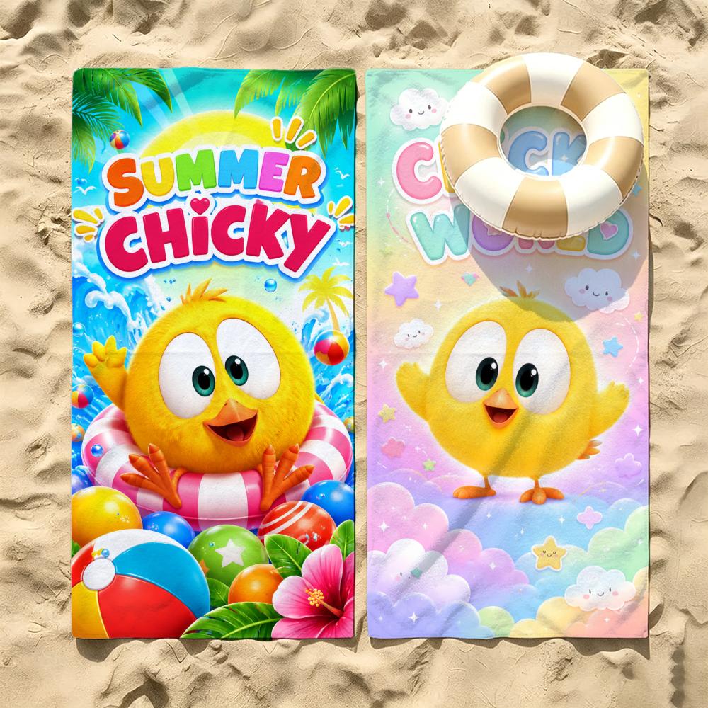 Cartoon Where's Chicky Towel Microfiber Beach Towel Quick Dry Absorbent Soft for Swimming Yoga Resort Travel Camping