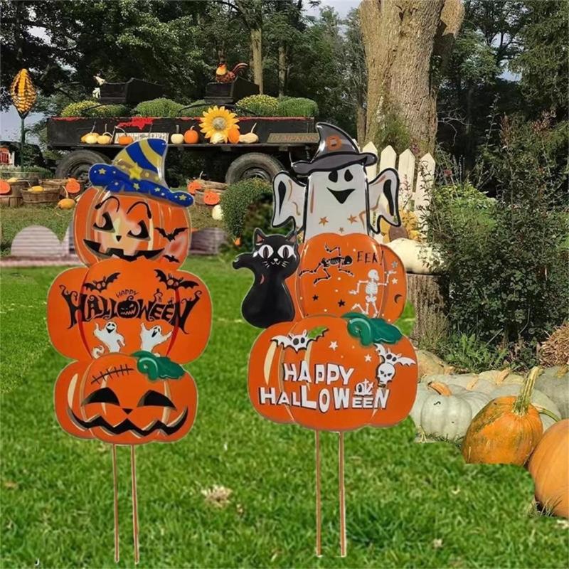 Halloween Pumpkin Metal Stakes Spooky Garden Yard Signs Outdoor Party Decoration for Haunted House Party Lawn Decoration