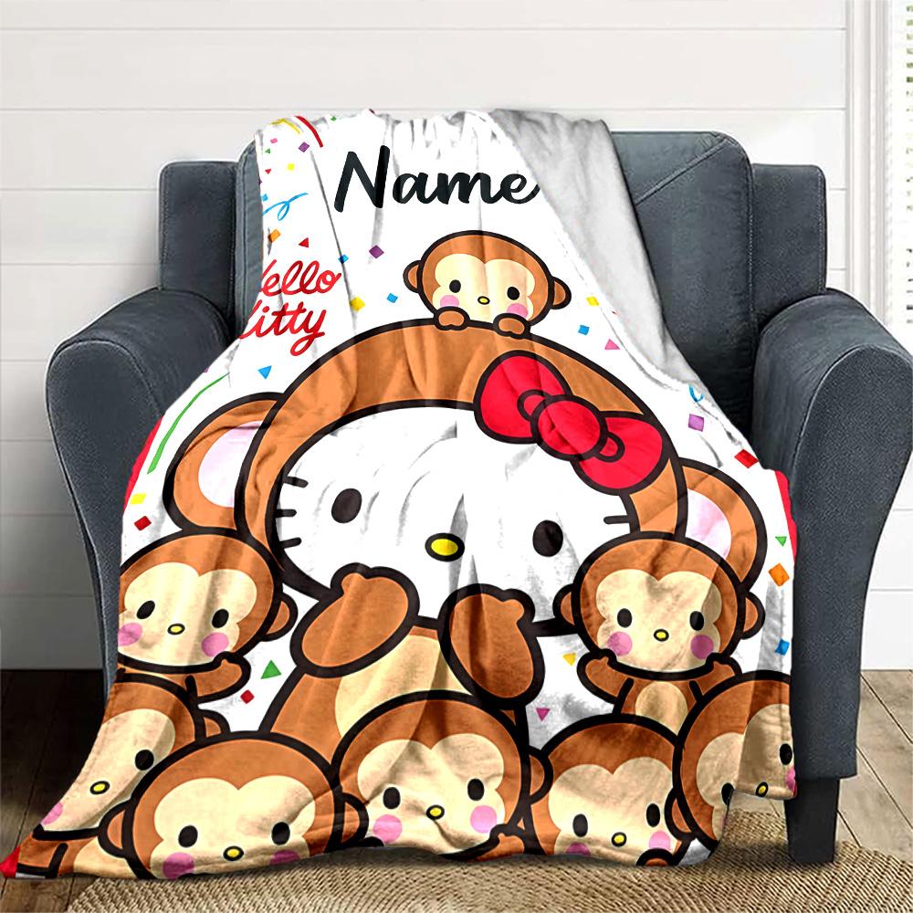 Customizable HelloKitty10 Throw Blanket – Personalized Name, All-Season Cozy Snug Blanket, Machine Washable, Personalized Blanket