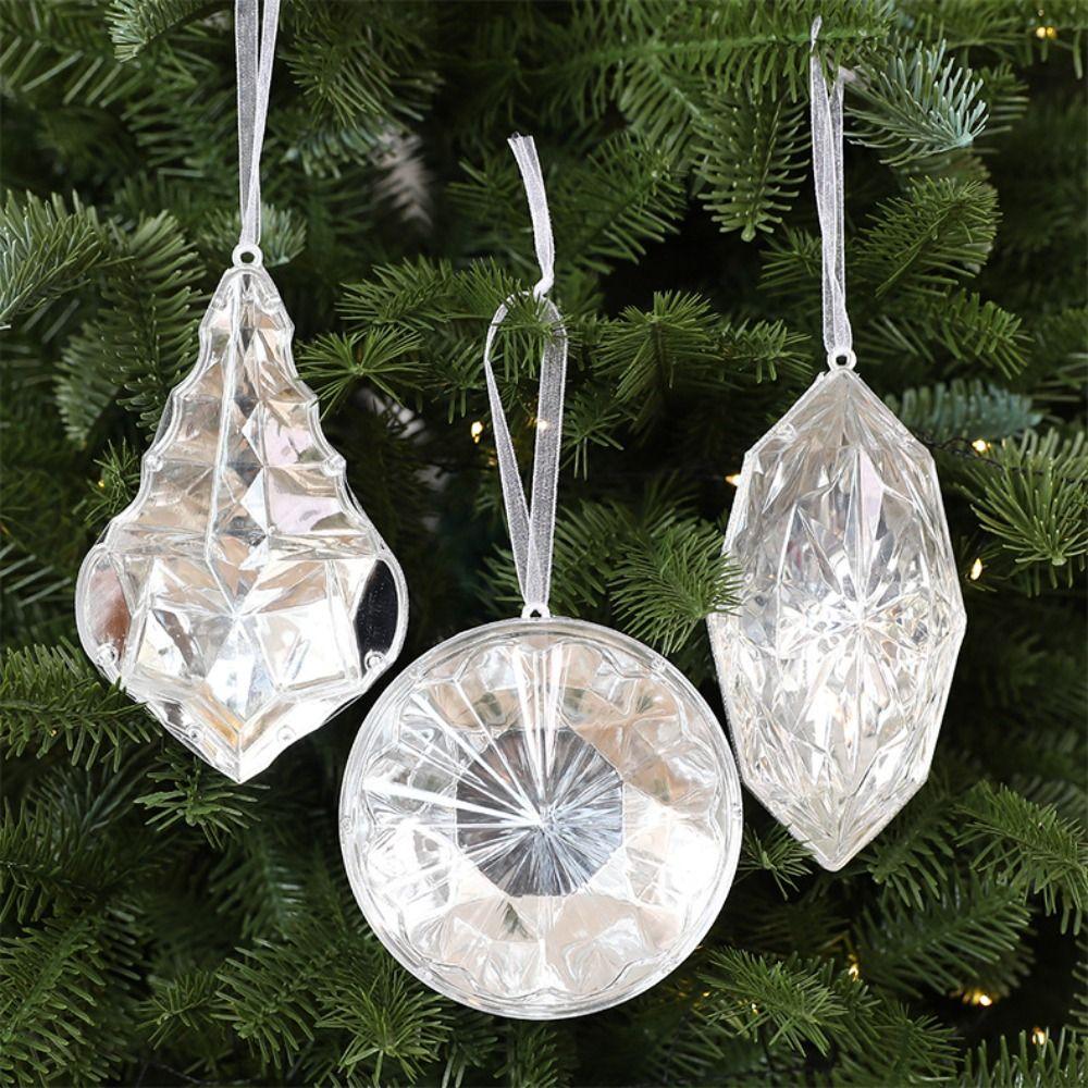 Plastic Christmas Tree Ornament Transparent Faceted Tree Ornament  Window Hanging Decor