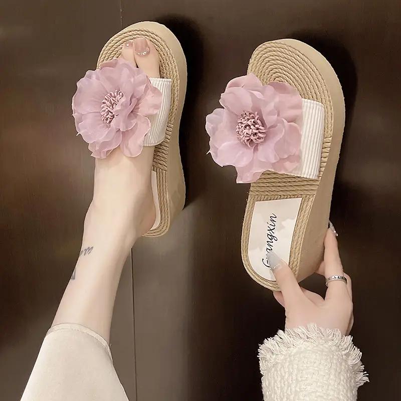 Fashion Medium Heel Flowers Women's Slippers and Ladies Sandals 2025 Trend Designer Luxury Shoes Top Designs Chic Elegant Casual Slides