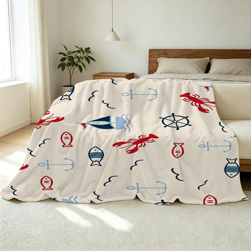 Lightweight Flannel Blanket, Ocean Themed Soft Skin-Friendly Throw for Home, Window Sill Decor, Halloween & Christmas Use