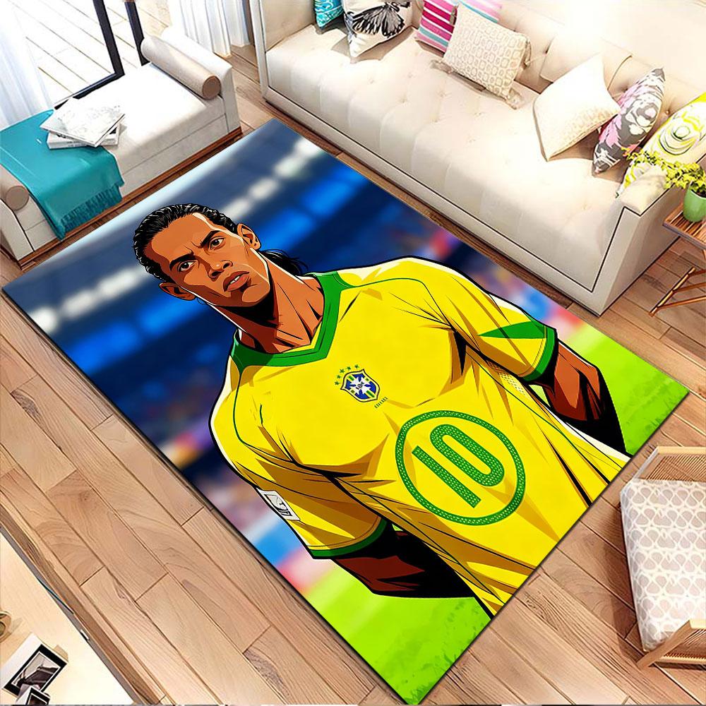 Brazilian Soccer Star Portrait Patterned carpet, non slip mat suitable for living room and bedroom sofas